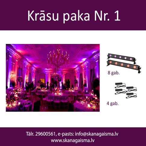 Krāsu paka Nr. 1 | fona LED apgaismojuma komplekts kāzām, ballītēm | noma